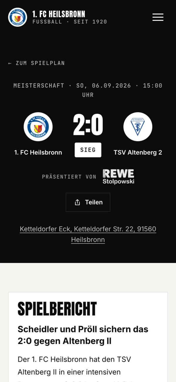 Spieltag auf dem Handy: 1. FC Heilsbronn gegen TSV Altenberg 2, 2:0, präsentiert von einem Partner