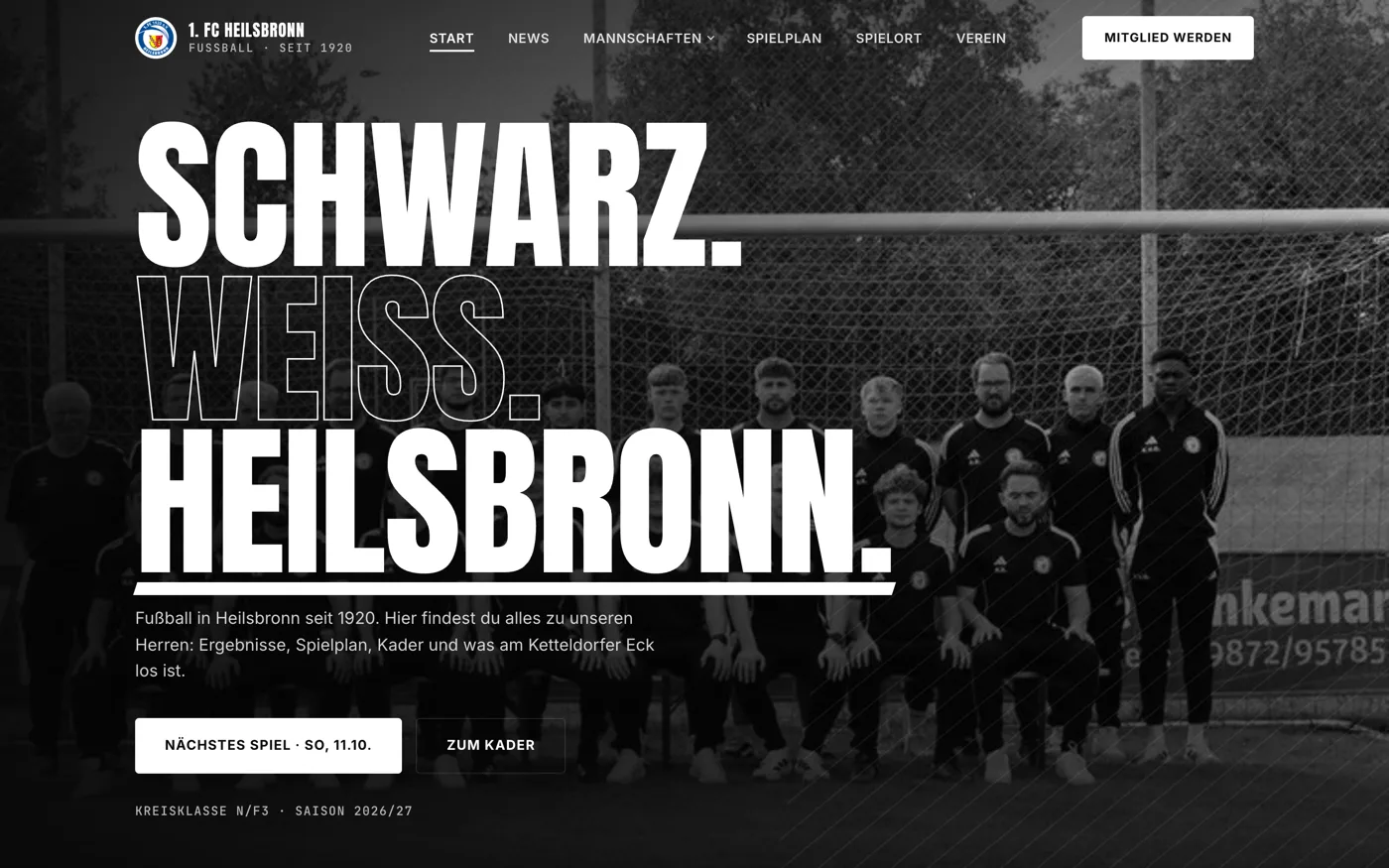 Startseite der neuen Website des 1. FC Heilsbronn