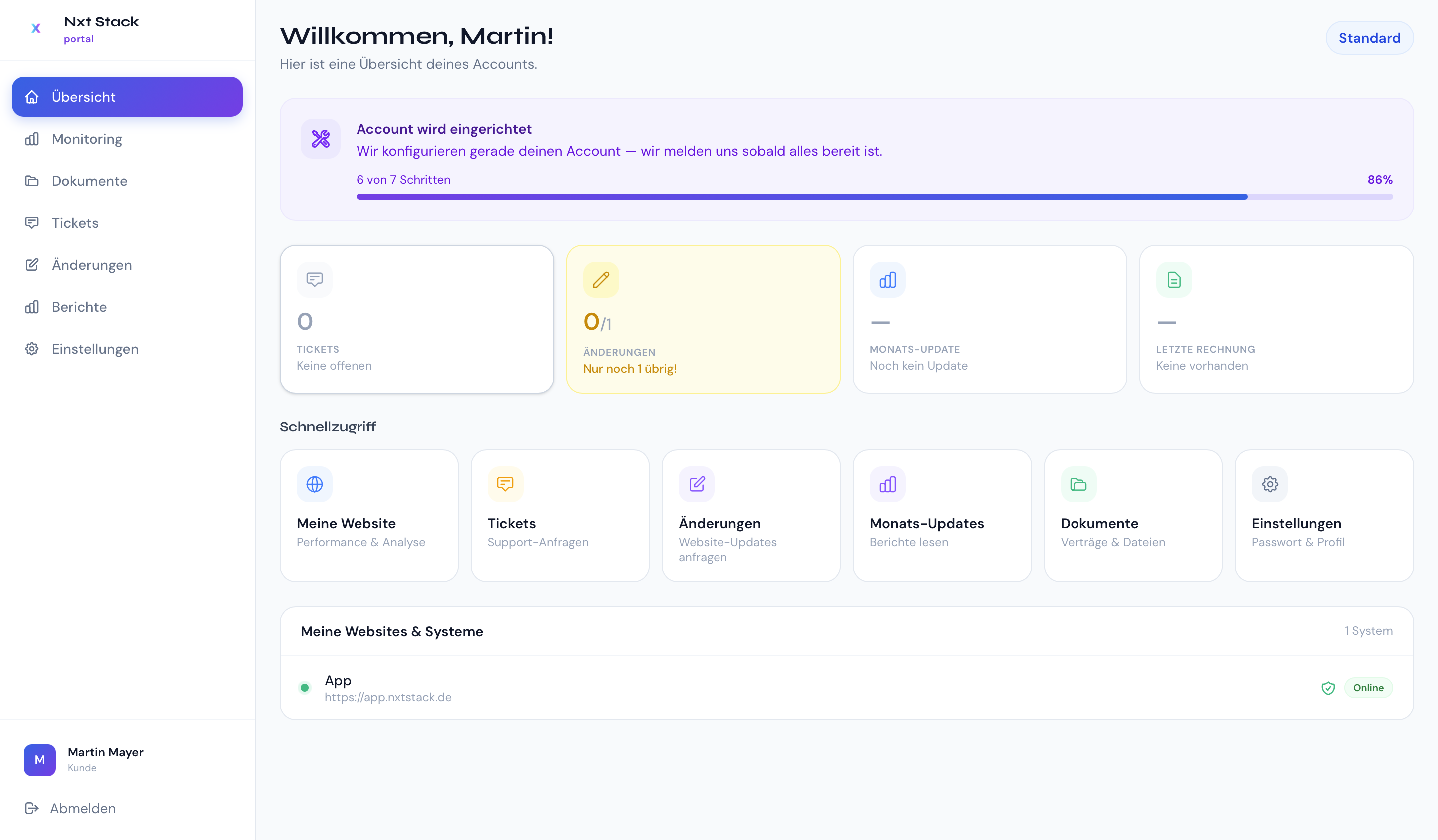Nxt Stack App – Kunden-Portal mit Monitoring, Tickets und Dokumenten